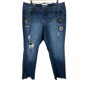 Torrid Womens Patchwork Boyfriend Jeans Size 22 Blue Denim Distressed Frayed Hem